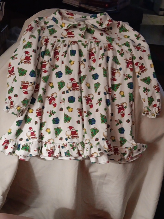 Agabang Other - Girls' White Holiday Print Long-Sleeve Ruffle Dress